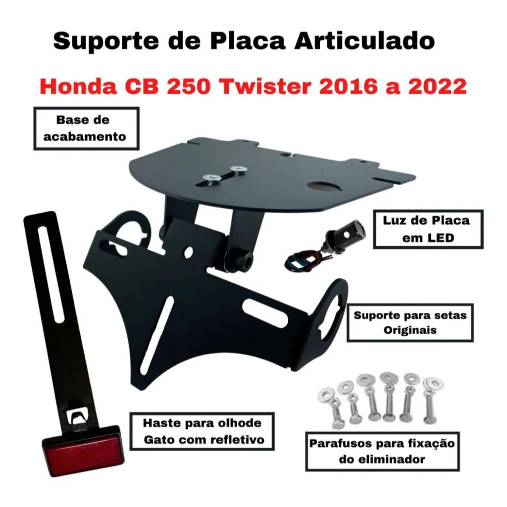 Eliminador De Rabeta CB 250F Twister Articulado Suporte De Placa Esportivo Retratil CB250F 2016 a 2022