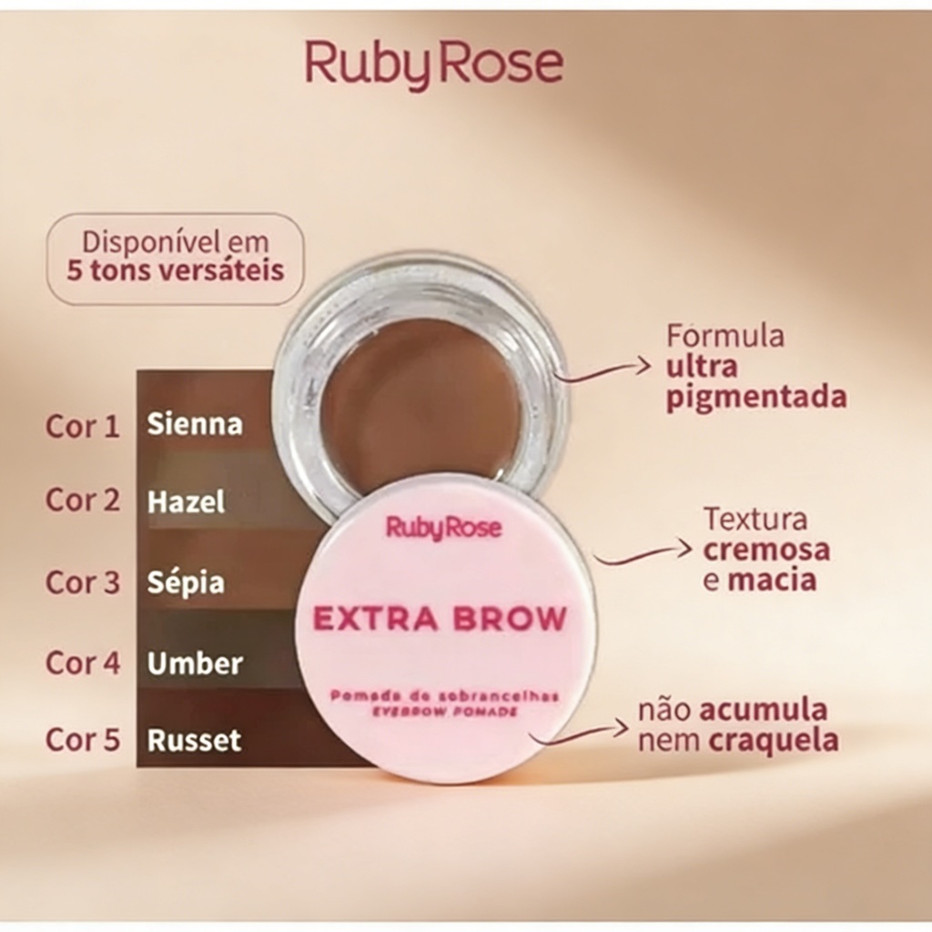 Pomada Para Sobrancelha Extra Brow Ruby Rose - Best Brow com Textura Suave 5,3g HB-8401