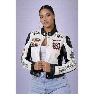 Jaqueta Feminina Couro Fake Jaqueta Biker Jaqueta Moto Jaqueta Estilosa Jaqueta Streetwear Moda Feminina Blusa Inverno