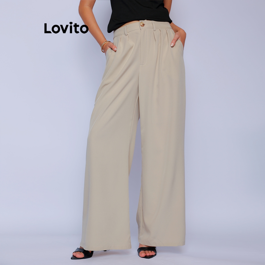 Lovito Calça Longa Pregas Trabalho Moda Feminina BRPTB1053BRL1083 em Oferta na Shopee