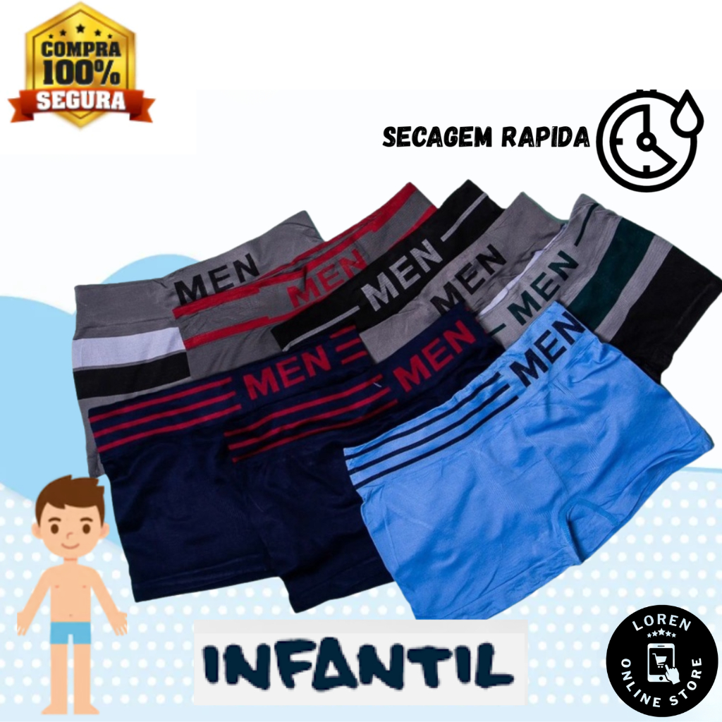 Kit 05 ou 03 Cuecas Boxer Bebe Criança Infantil Sem Costura Microfibra Menino