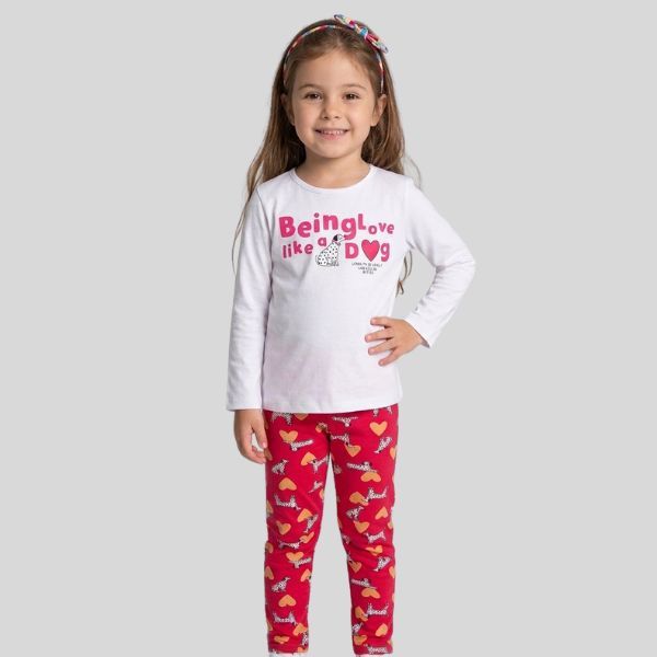 Conjunto Infantil Menina Inverno Blusa Manga Longa e Legging Cotton Estampada Dog Tam 4 ao 14
