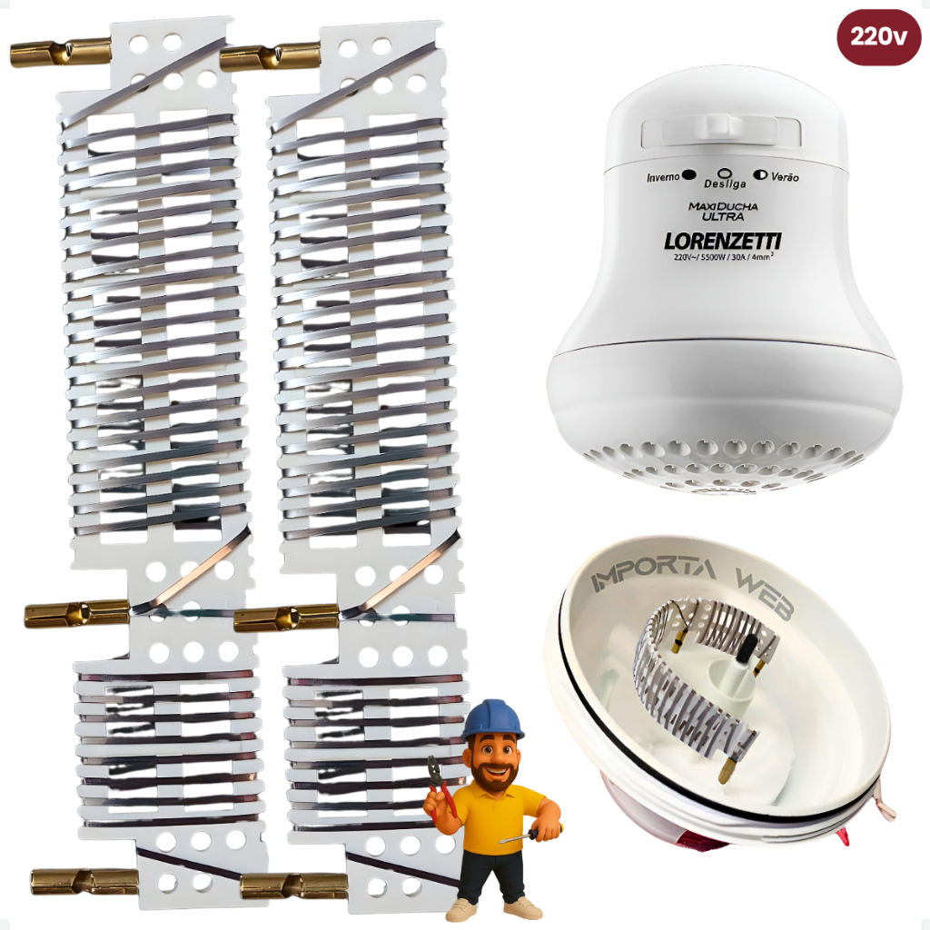 Kit 2 Resistência Maxi Ducha Ultra / Bello Banho Ultra / Relax Ultra / Max Banho 5500w 220v - PMR
