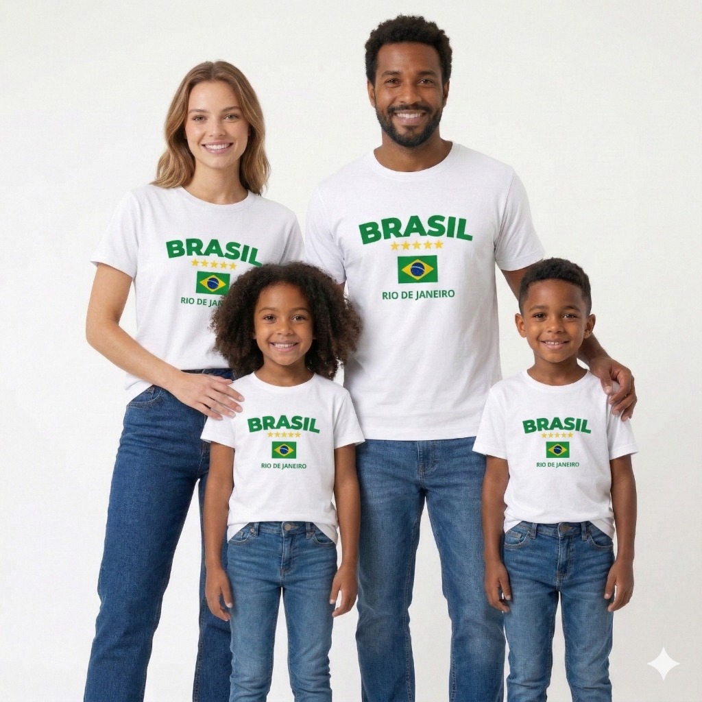 Camiseta Unissex Família Copa Brasil Rio de Janeiro 100% Algodão Estampada Verão 26 Inverno Torcida