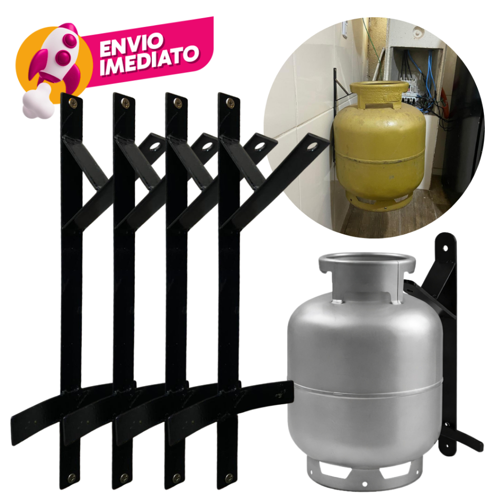Suporte Suspenso Botijão Gás Organizar Cozinha Porta Cadeado Antifurto Em Aço Pintado