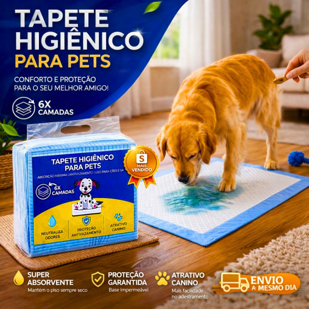 Tapete Higiênico para Cachorro Pet 60x60 60x80 30 50 Unidades Absorvente Anti Odor Não Vaza Proteção