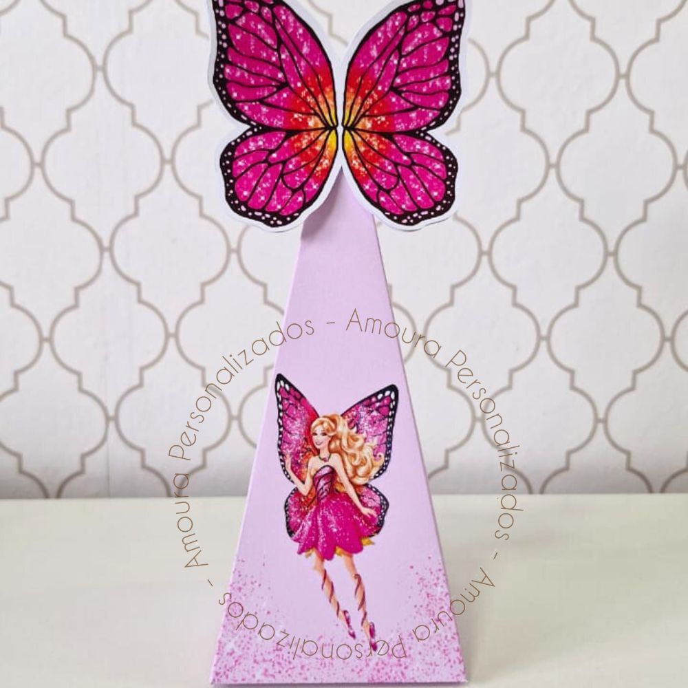 CAIXA PIRÂMIDE PERSONALIZADA PARA LEMBRANCINHAS BARBIE BUTTERFLY | CAIXINHA | ANIVERSARIO| BORBOLETA
