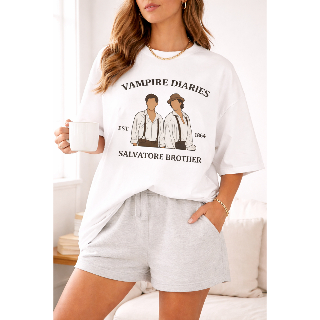 Camiseta The Vampire Diaries Salvatore Brothers Est 1864 Unissex Estética Vintage