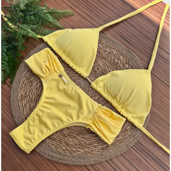 Conjunto Biquini Cortininha Com Bojo Removível Calcinha Cós Alto Modela Seu Corpo Cores Verão Tendencia