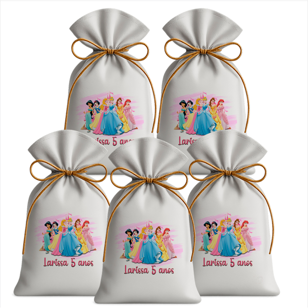 Saquinho Sacolinha Lembrancinha Festa Aniversário Infantil Tecido Personalizado Princesas Disney