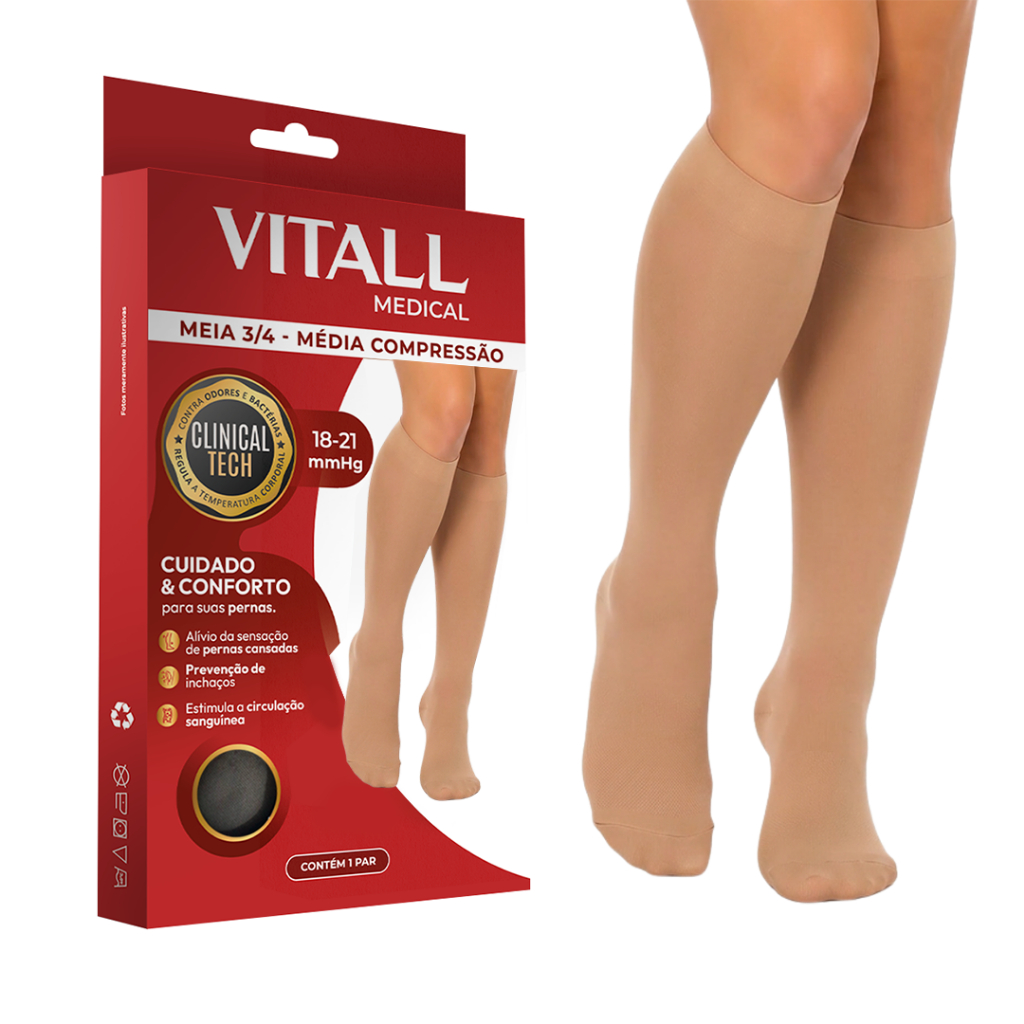 Meia Vitall Medical 3/4 Com Ponteira Média Compressão 18-21 mmHg