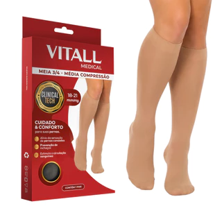 Meia Vitall Medical 3/4 Com Ponteira Média Compressão 18-21 mmHg