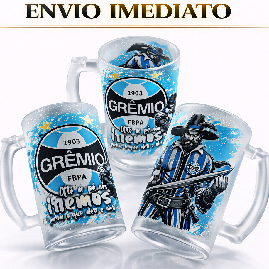 Caneca de Chopp em Vidro Jateado Fosco Time Personalizada GREMIO Imortal Tricolor Gaúcho