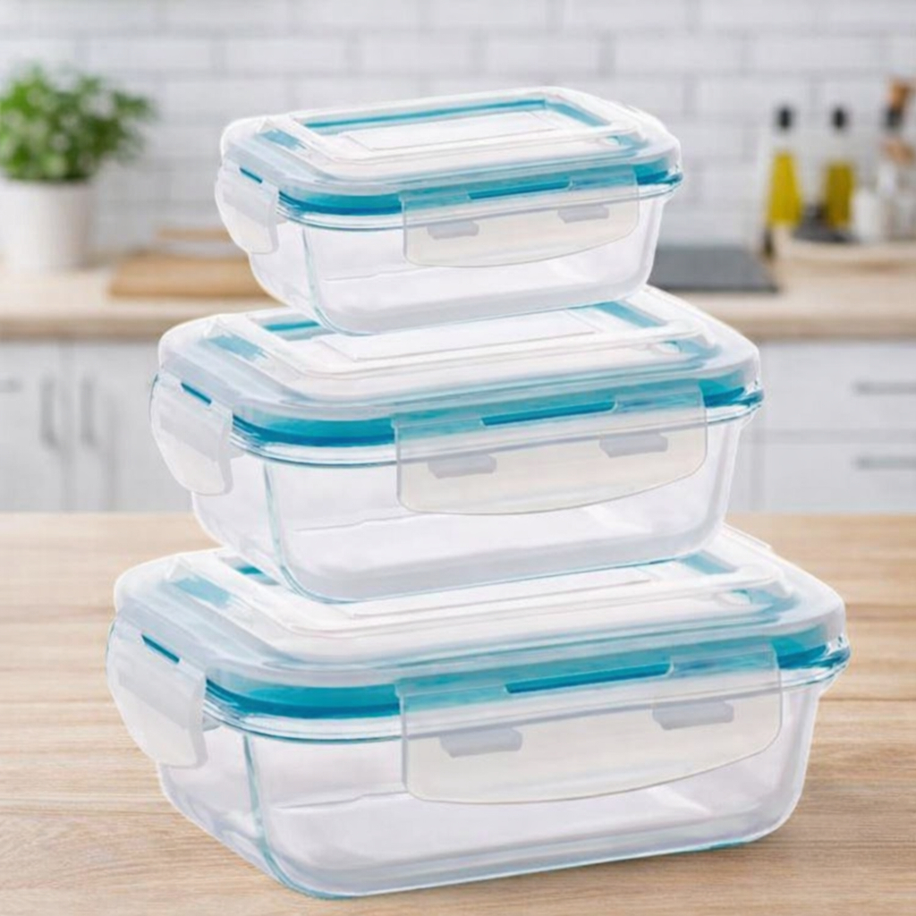 Kit 3 Potes Vidro Tampa Hermético 370ml + 640ml + 1040ml Marmita Armazenar Alimento Refeição Comidas em Oferta na Shopee