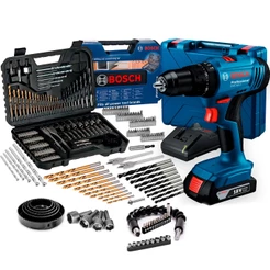 Kit Bosch Parafusadeira Furadeira 18V GSB 183-LI C/ Carregador + Maleta 103 Pçs Em Aço Resistente E Acessórios