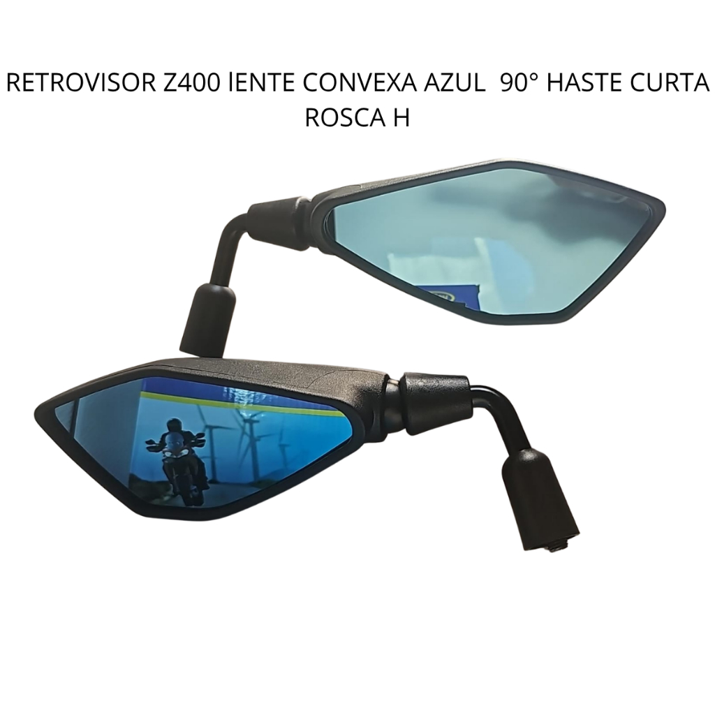 Retrovisor Esportivo Z400 90° Haste Curta Rosca H – Lente Azul Convexa