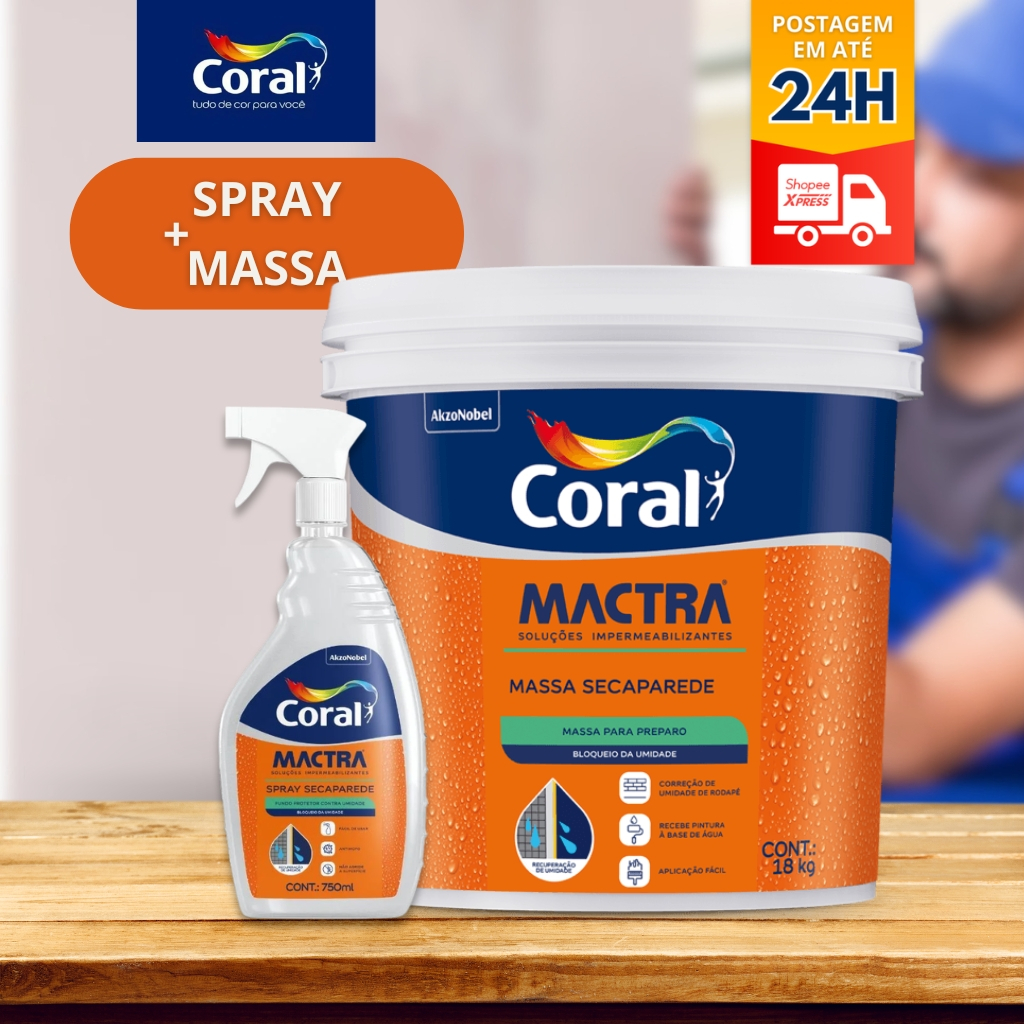 Coral Mactra Kit Spray + Massa Seca Parede Contra Umidade e Fungos 18kg em Oferta na Shopee