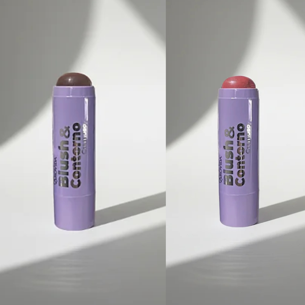 Kit Blush + Contorno Stick Bastão Arovida Cremoso Fácil de Esfumar Efeito Natural