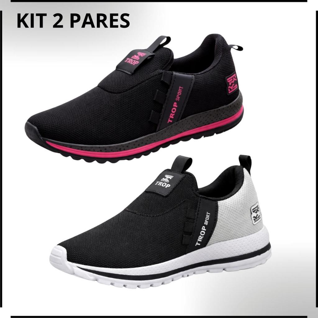Kit 2 Pares Tênis Feminino Leve Dia a Dia Caminhada Academia Casual Confortável