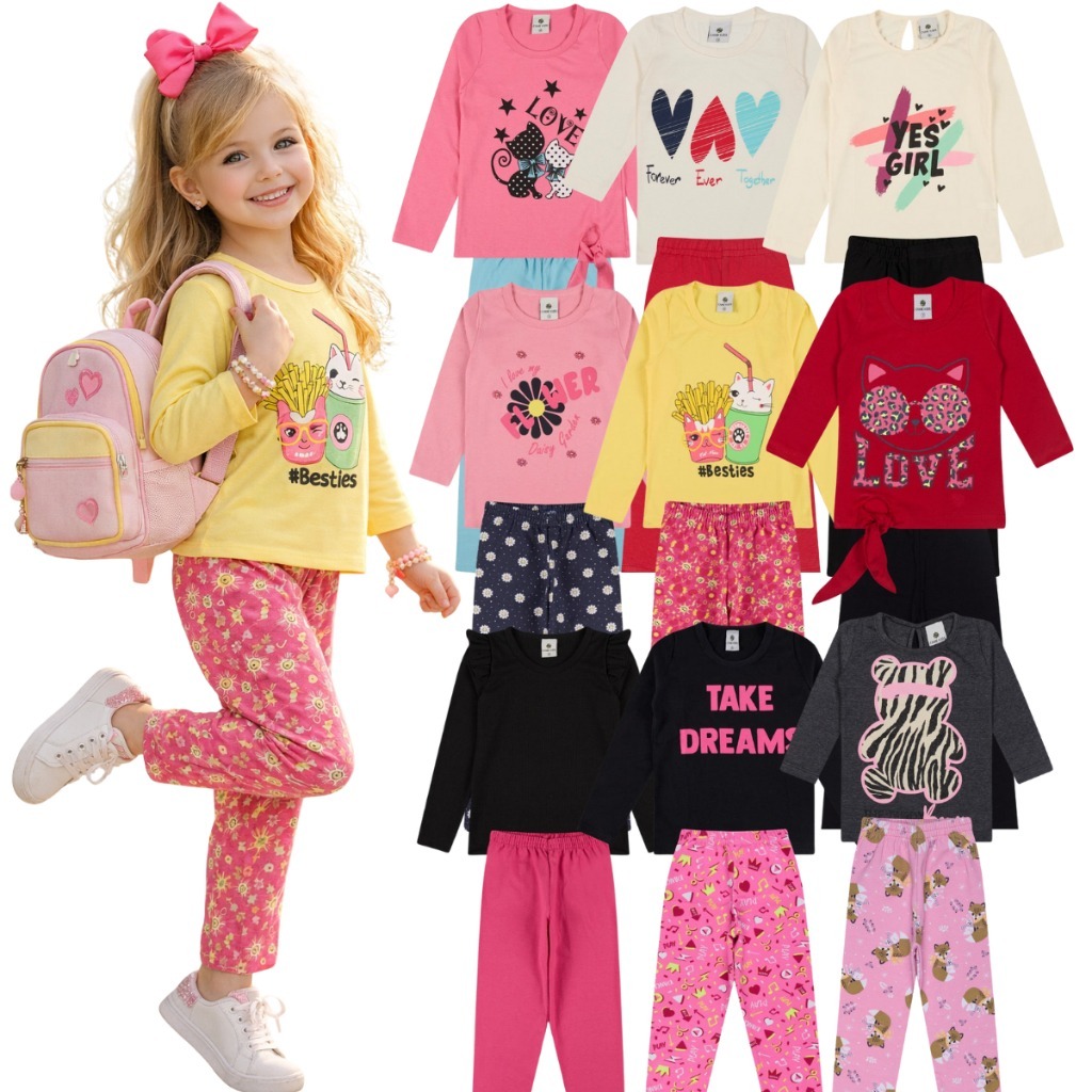 Conjunto Infantil Menina Meia Estação  |  Blusas + Legging Infantil  |  Conjunto de frio para Menina Sortido