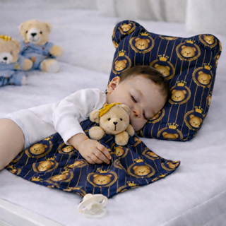 Kit Travesseiro Anatômico Modelador para Bebê + Naninha com Bichinho Pelúcia Tecido 100% Algodão em Oferta na Shopee