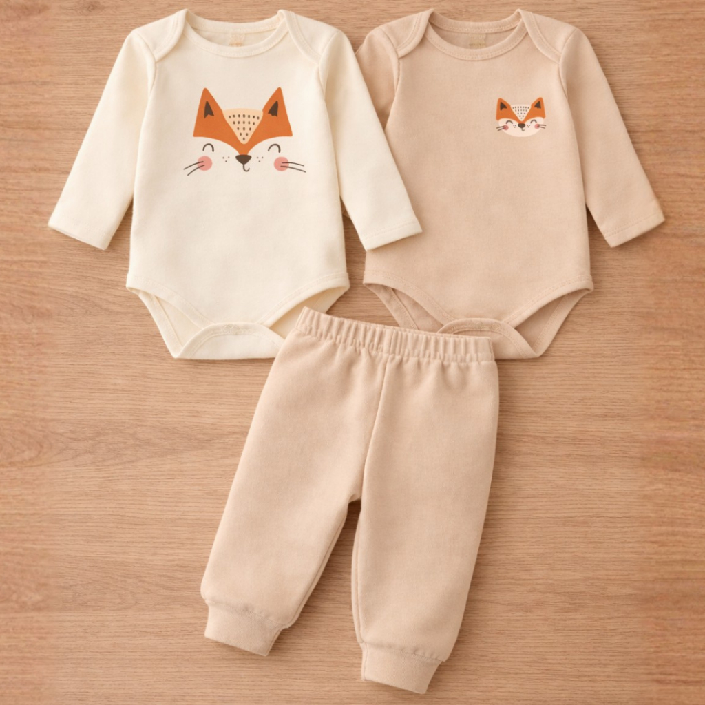 Conjunto Bebê Manga Longa Body 100% Algodão Calça 3 Peças Inverno Roupa Infantil Conforto Macio