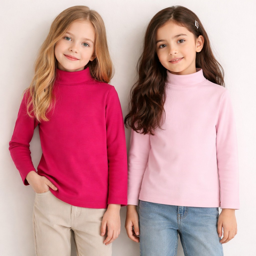 Kit 2 Blusas Infantil Menina Gola Alta Cotton | Manga Longa Meia Estação