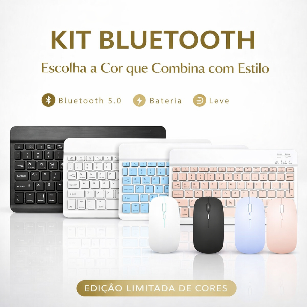 Kit Teclado Mouse Sem Fio Bluetooth Ultrafino Portatil Recarregavel Notebook Cel