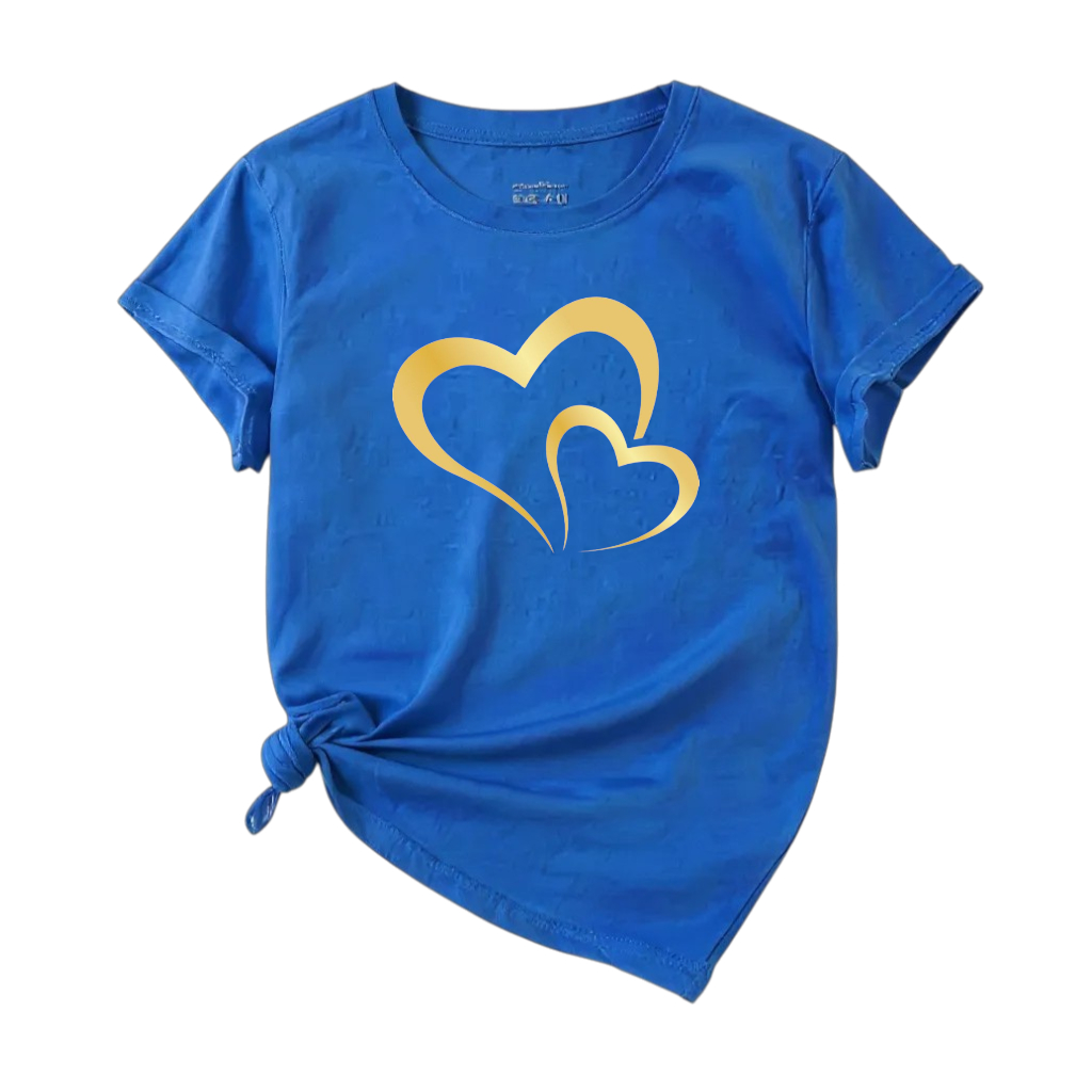 Camiseta Feminina varias Cores Estampa Corações Dourados – 100% Algodão | Conforto e Estilo Casual — imagem 2 de 2