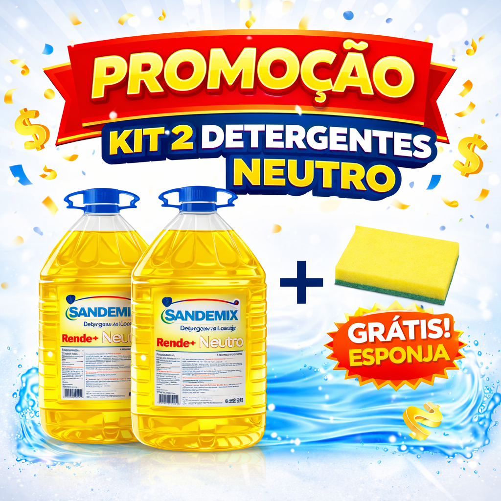 Kit Econômico 2 Detergentes 5L Neutro + Esponja Grátis Alta Performance Lava Louças