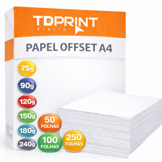 PAPEL OFFSET A4 75g, 90g, 120g, 150g, 180g e 240g KIT 50,100,250 FOLHAS em Oferta na Shopee