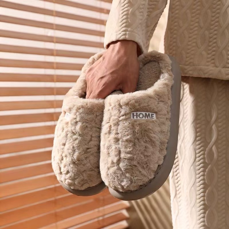 Pantufas de inverno unissex, felpudas, quentes, confortáveis, antiderrapantes, macias e fechadas para uso em casa.