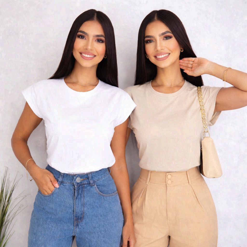 Kit 2 Peças T-Shirt Muscle Tee Baby Look Feminina 100% Algodão Premium - Básica Casual