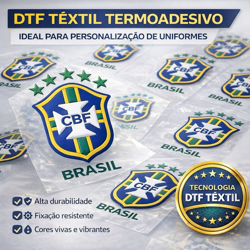 Patch Termocolante DTF Têxtil Efeito Emborrachado Brasil Copa do Mundo Seleção 50un
