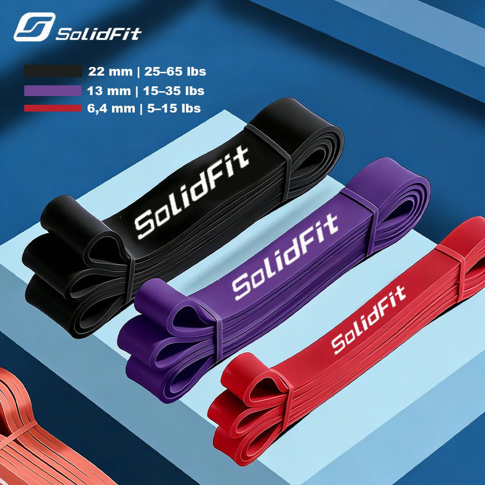Imagem SolidFit Kit 3 Super Band Elástico Borracha Extra Forte Faixas de Resistência 5-65lbs para Crossfit e Exercícios em Casa