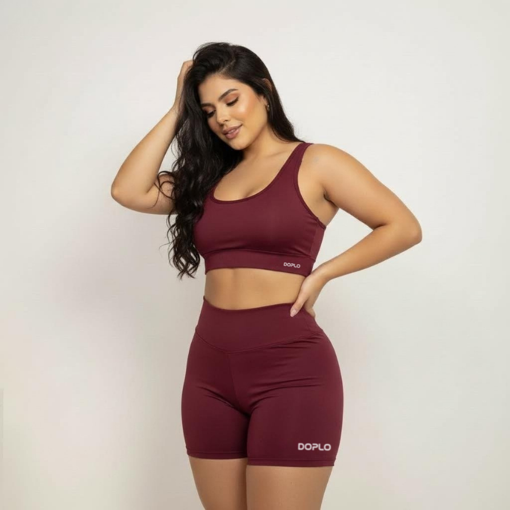 Conjunto Short Cintura alta e Top Academia sem bojo  Top Academia Fitness Feminino Treino ZERO Tranparencia Nota Fiscal
