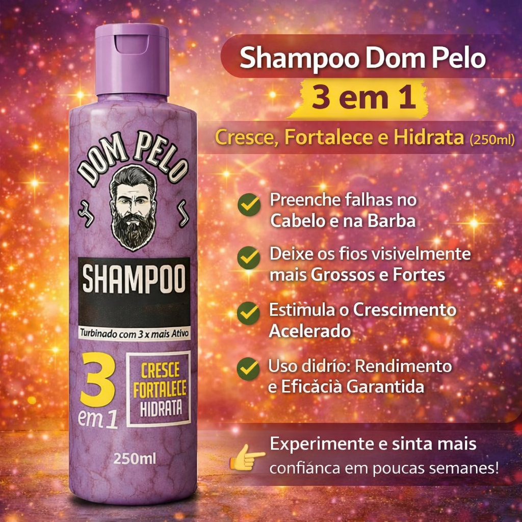 Shampoo Dom Pelo 3 em 1 – Cresce, Fortalece e Hidrata (250ml)