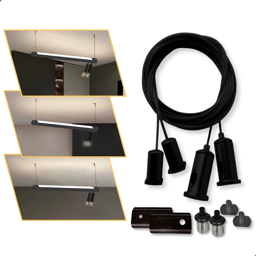 Kit Suspensão Para Perfil De Led Pendente Cabo De Aço 2m