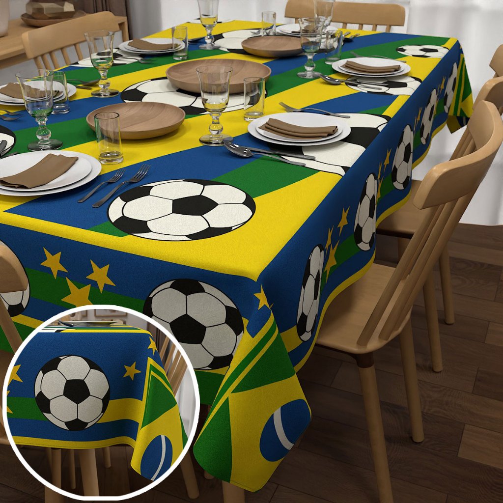 Toalha de Mesa Retangular Tema Futebol 1,40x2,10m 6 Lugares Decoração Festa Casa Oxford