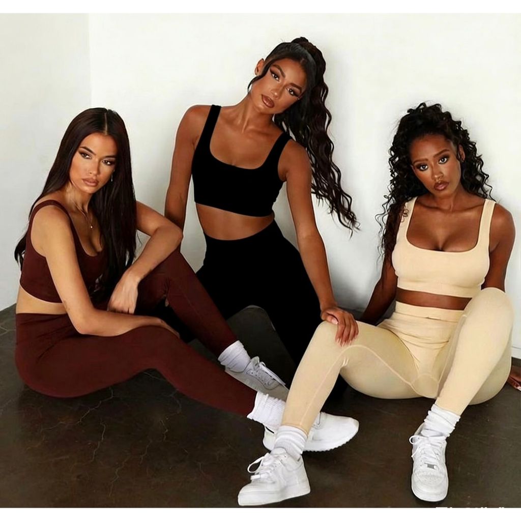 Conjunto Fitness Feminino Canelado em Poliamida Grossa | Academia Esportivo Cintura Alta Modelador