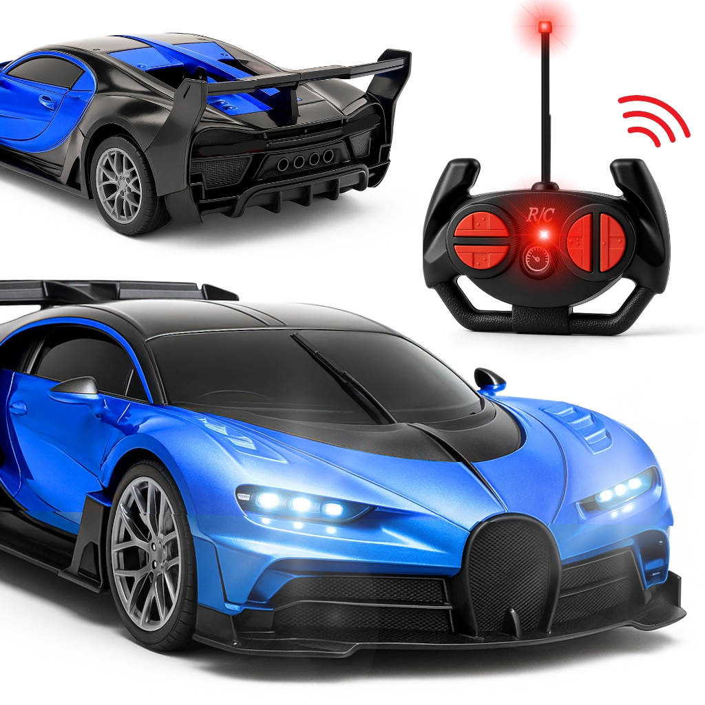 Carrinho Controle Remoto Esportivo LED Bugatti Rápido Farol Luz Infantil Top