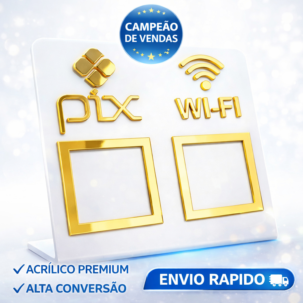 Placa Pix Wifi Display Acrílico Qr Code Mesa Balcão Escritório Transparente Branco Pagamento