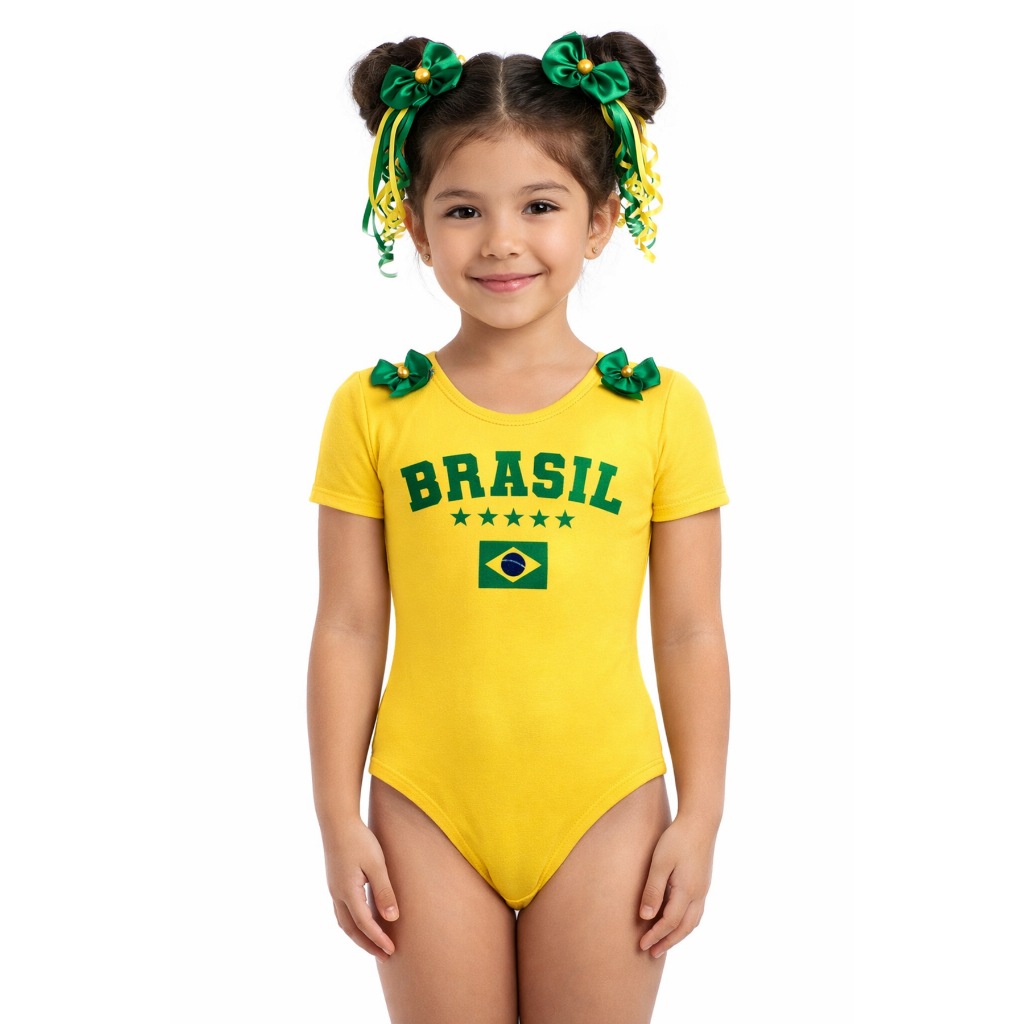 Body Brasil Amarelo Infantil Meninas Brasil Estampado Tamanho 8 Meses A 10 Anos Suplex de Poliester