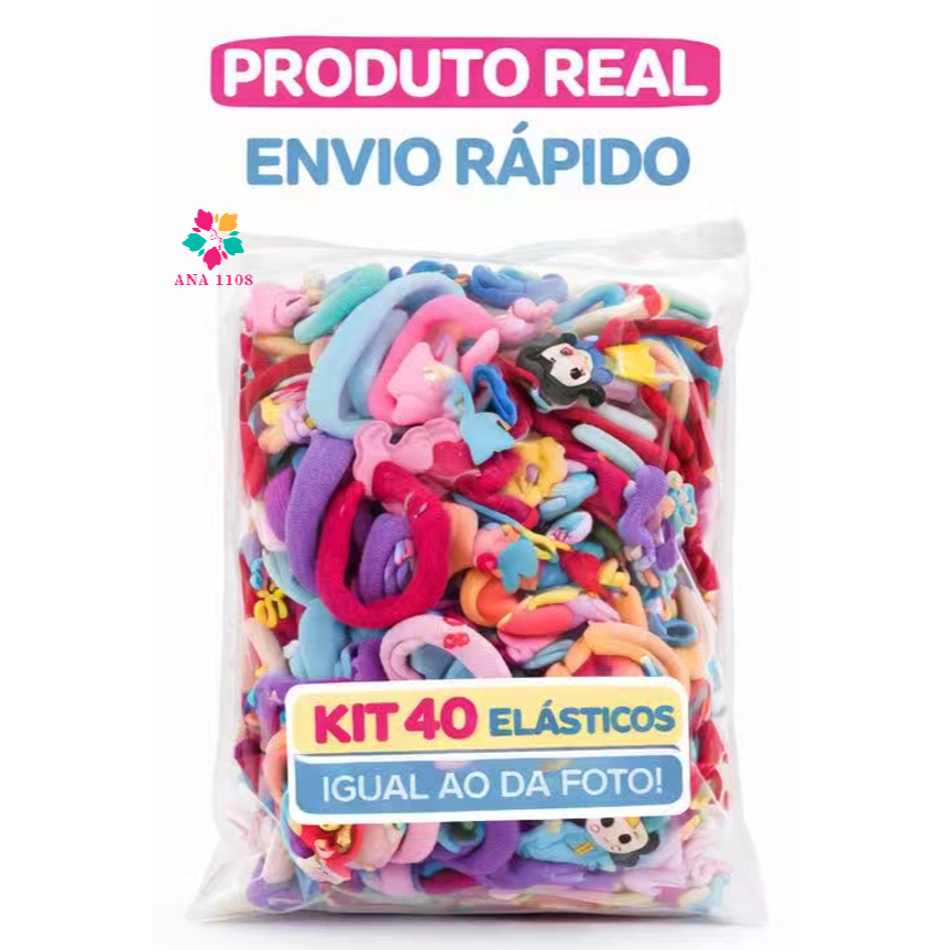 ANA 1108 Kit 40 Elásticos Infantil Cabelo Menina Coloridos com Acessórios Presilha · foto 2