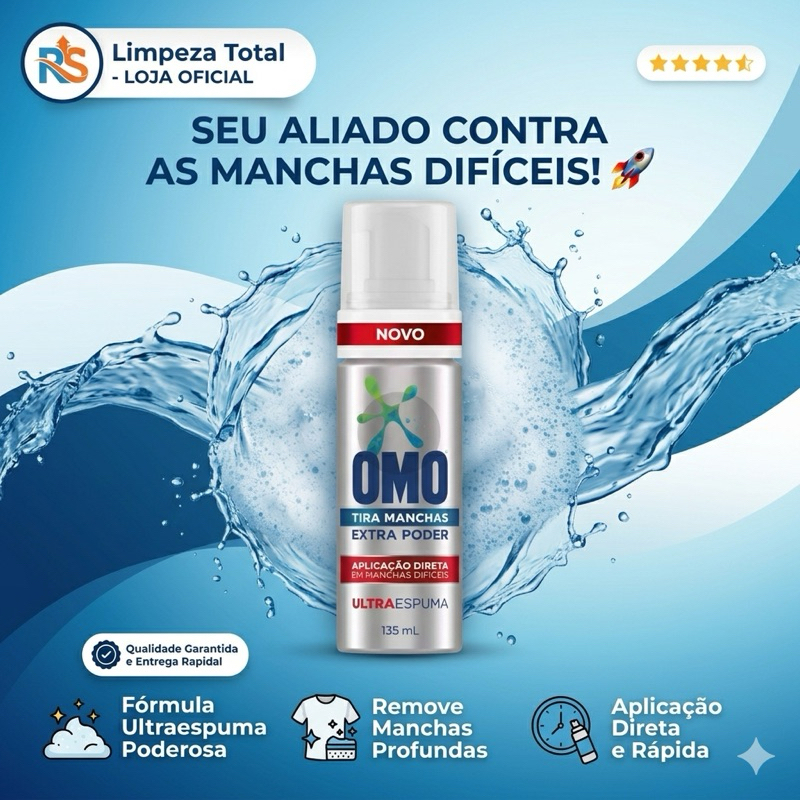 Tira Manchas OMO Ultra Espuma 135ml Limpeza Profunda Roupas Brancas e Coloridas original extra poder