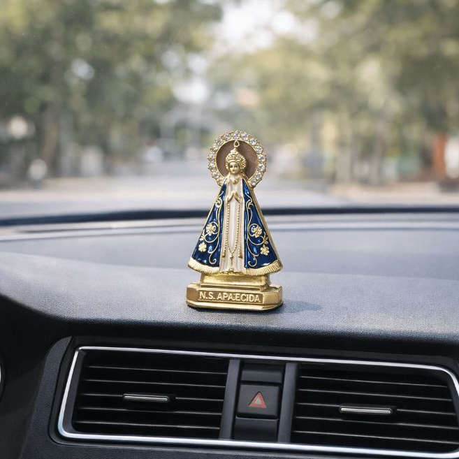Santinha Nossa Senhora Aparecida de Metal Com Coroa Para Painel Carro Decorativo Com Fita Dupla Face