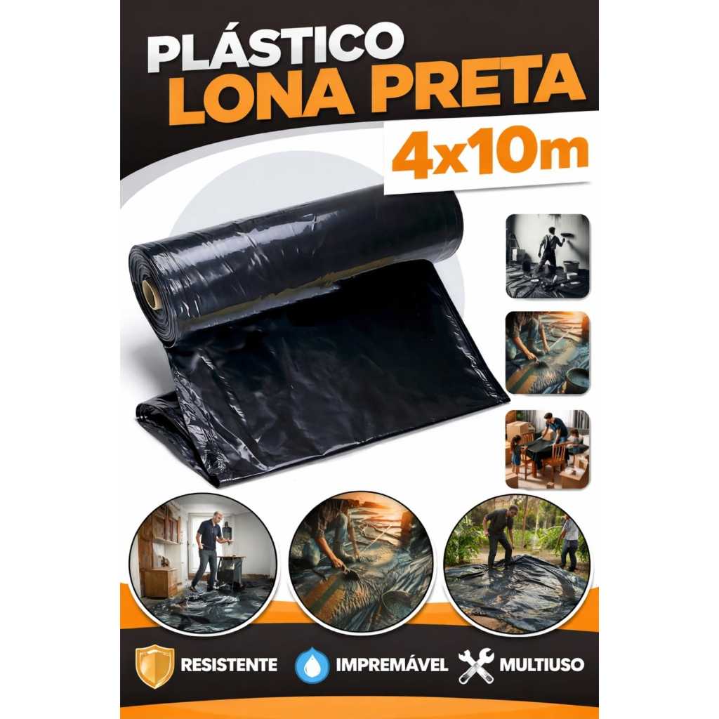 LONA PLASTICÁ PRETA 4 X 10 MTS PROTEÇÃO ,PINTURA E OBRAS