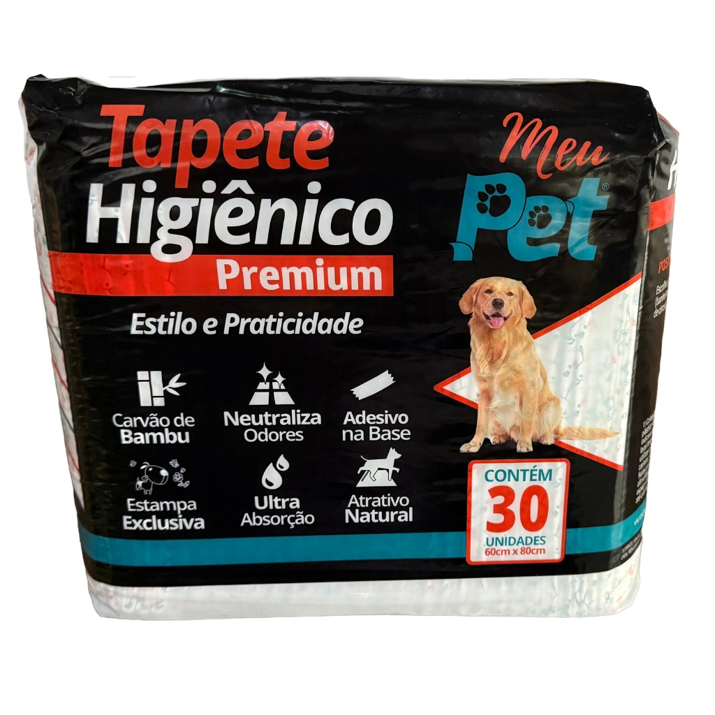 30 Tapetes Higiênicos Premium 60x80 | Carvão de Bambu Anti Odor | Extra Absorvente Meu Pet