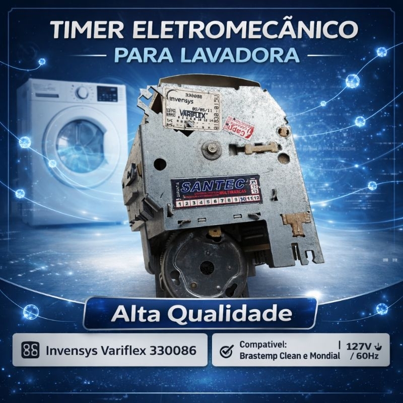 Timer Eletromecânico para Lavadora - Compatível com as Marcas: Brastemp Clean e Mondial - 127V/60Hz