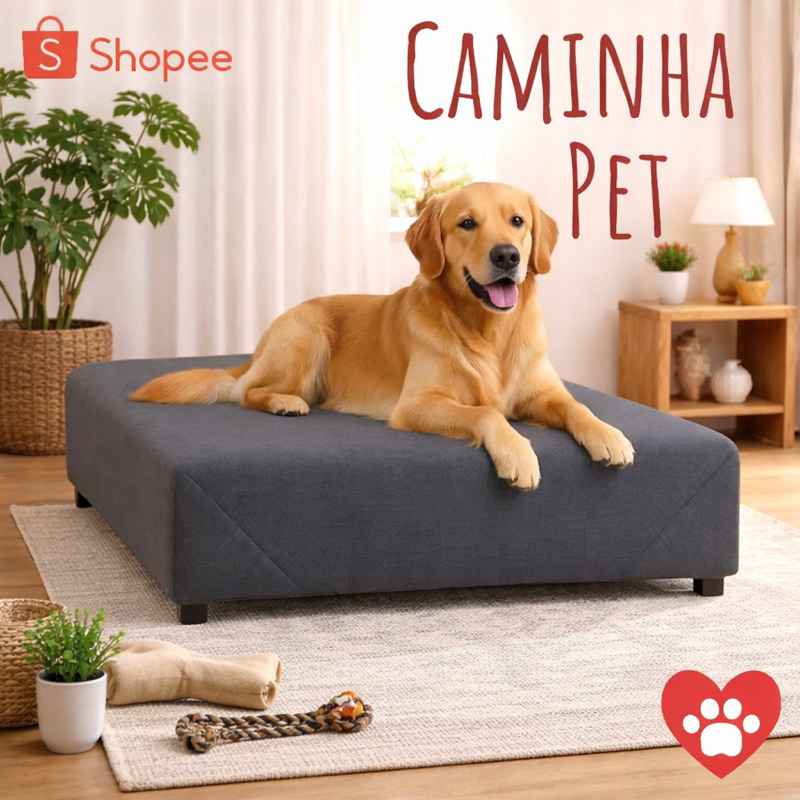 Cama caminha Pet Box Sem Cabeceira Cachorro Gato Porte pequeno E Medio Tecido Suede -2 tamanhos